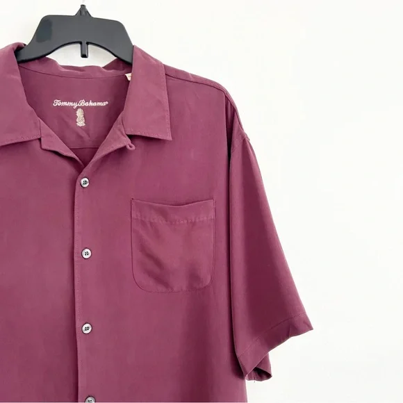 100% Silk Tommy Bahama Vintage Purple Short Sleeve Button Down Shirt Size XL - Picture 2 of 5